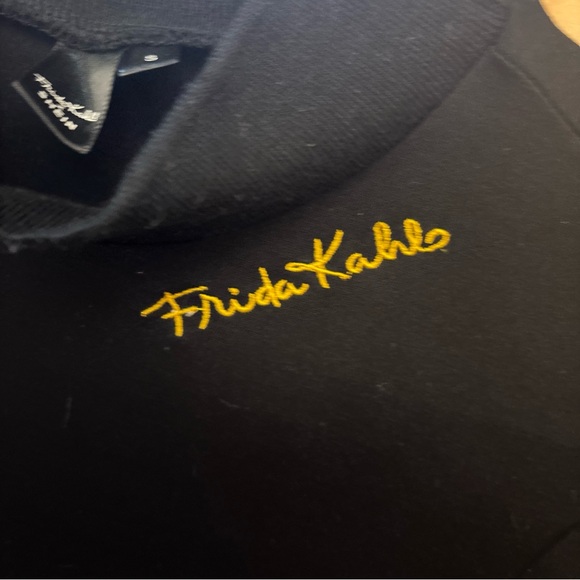 FRIDA KAHLO  ARTIST BLACK DRESS SMALL WITH FLORAL SLEEVES MIDI WEDDING COCKTAIL - Picture 2 of 14